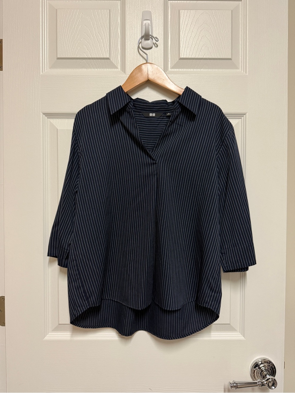 Uniqlo Navy Pinstripe Relaxed Button-Down Shirt